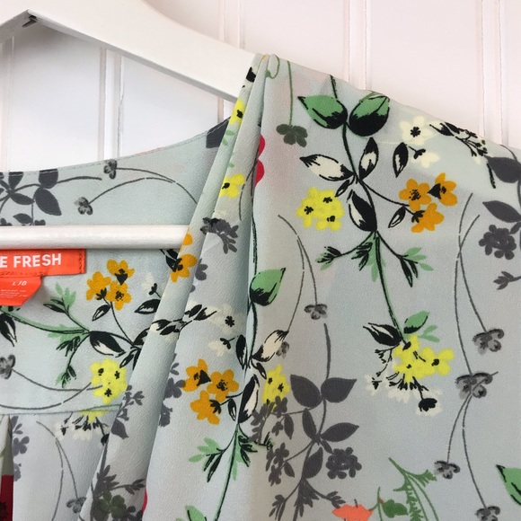 Joe Fresh Green & Red Bright Floral Dress with Roll-Up Sleeves for Spring, SZ L - Picture 5 of 16